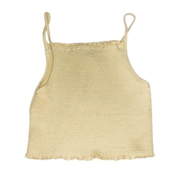 Forever 21 Womens Crop Top Smocked Textured Spaghetti Strap Pastel Yellow Size S - Picture 1 of 4